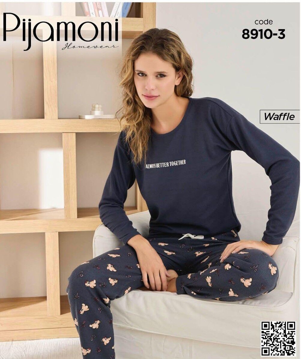 PİJAMONİ 8910-3 BAYAN WAFFLE PİJAMA TAKIM