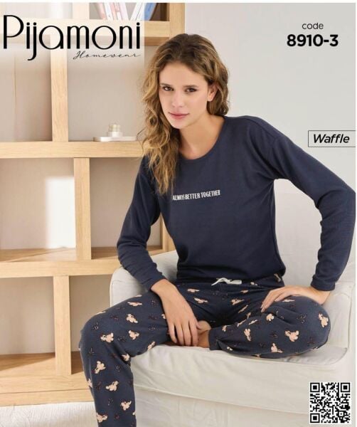 PİJAMONİ 8910-3 BAYAN WAFFLE PİJAMA TAKIM