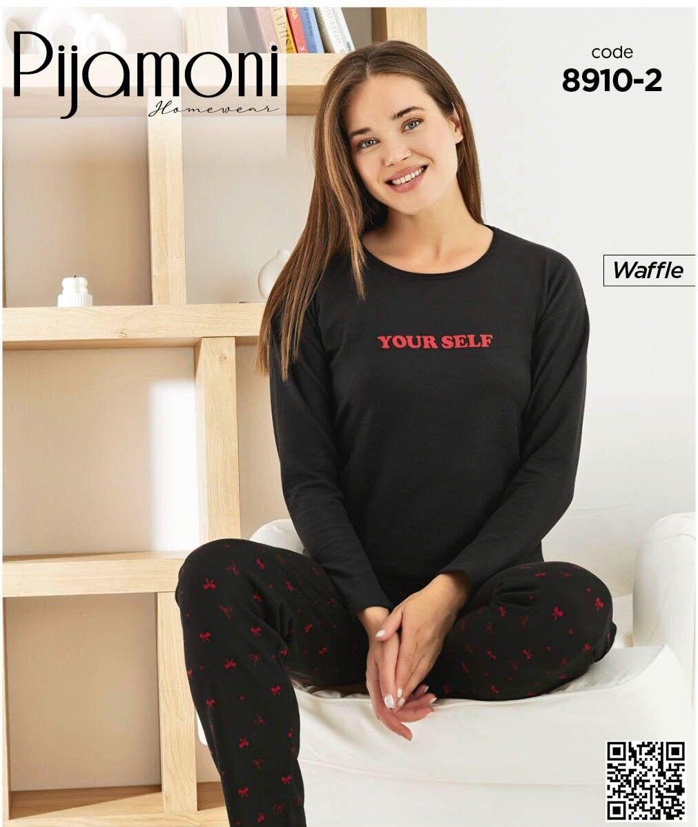 PİJAMONİ 8910-2 BAYAN WAFFLE PİJAMA TAKIM