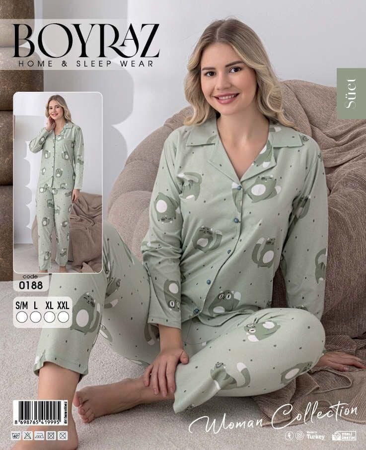 BOYRAZ 0188 BAYAN SÜET DÜĞMELİ PİJAMA TAKIMI