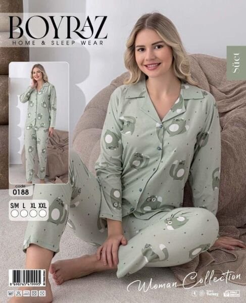 BOYRAZ 0188 BAYAN SÜET DÜĞMELİ PİJAMA TAKIMI