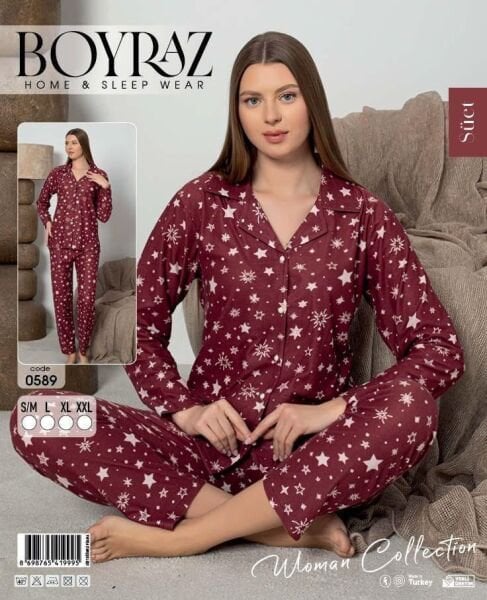 BOYRAZ 0589 BAYAN SÜET DÜĞMELİ PİJAMA TAKIMI