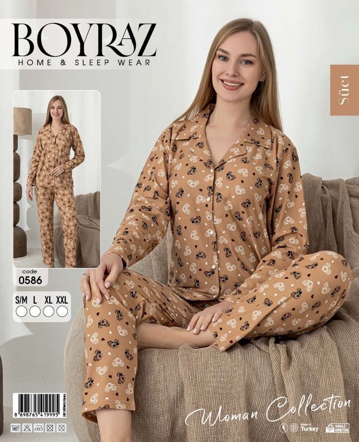 BOYRAZ 0586 BAYAN SÜET DÜĞMELİ PİJAMA TAKIMI