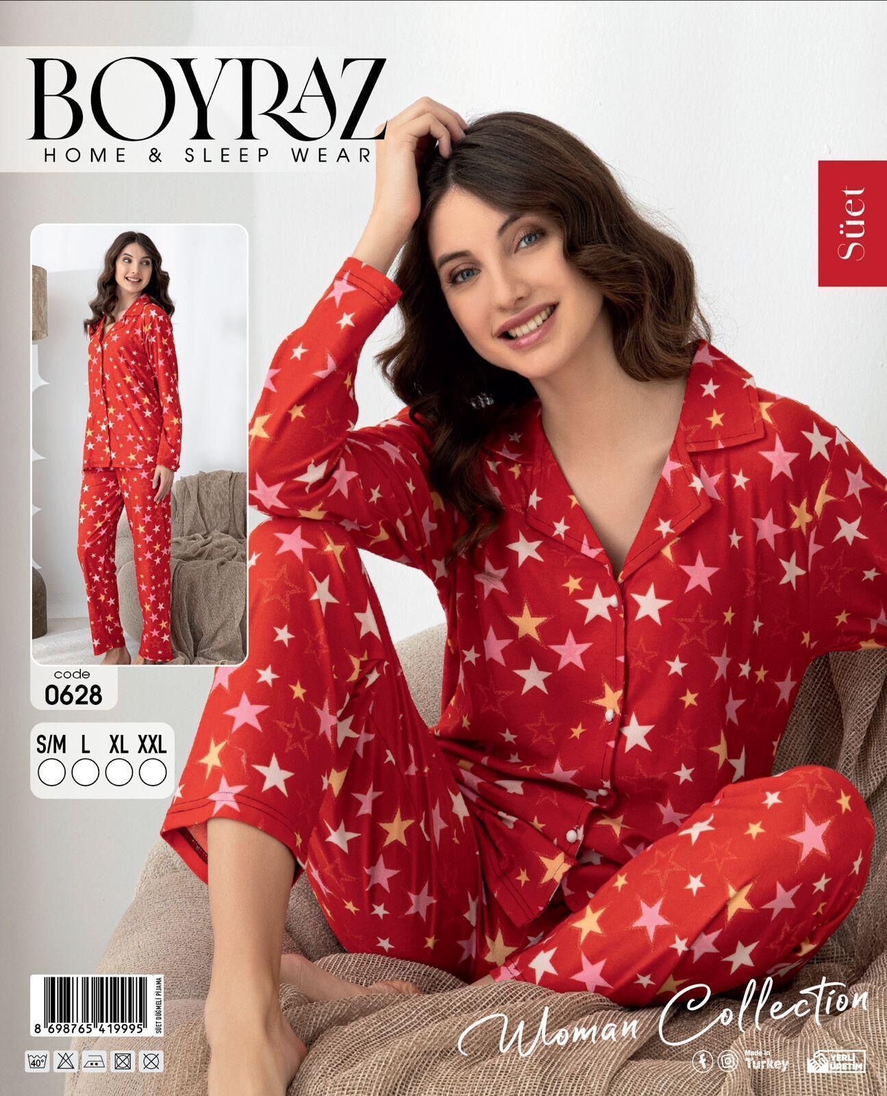 BOYRAZ 0628 BAYAN SÜET DÜĞMELİ PİJAMA TAKIMI