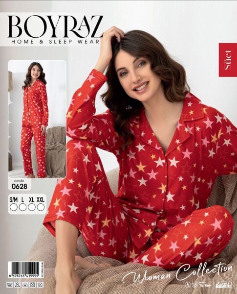 BOYRAZ 0628 BAYAN SÜET DÜĞMELİ PİJAMA TAKIMI