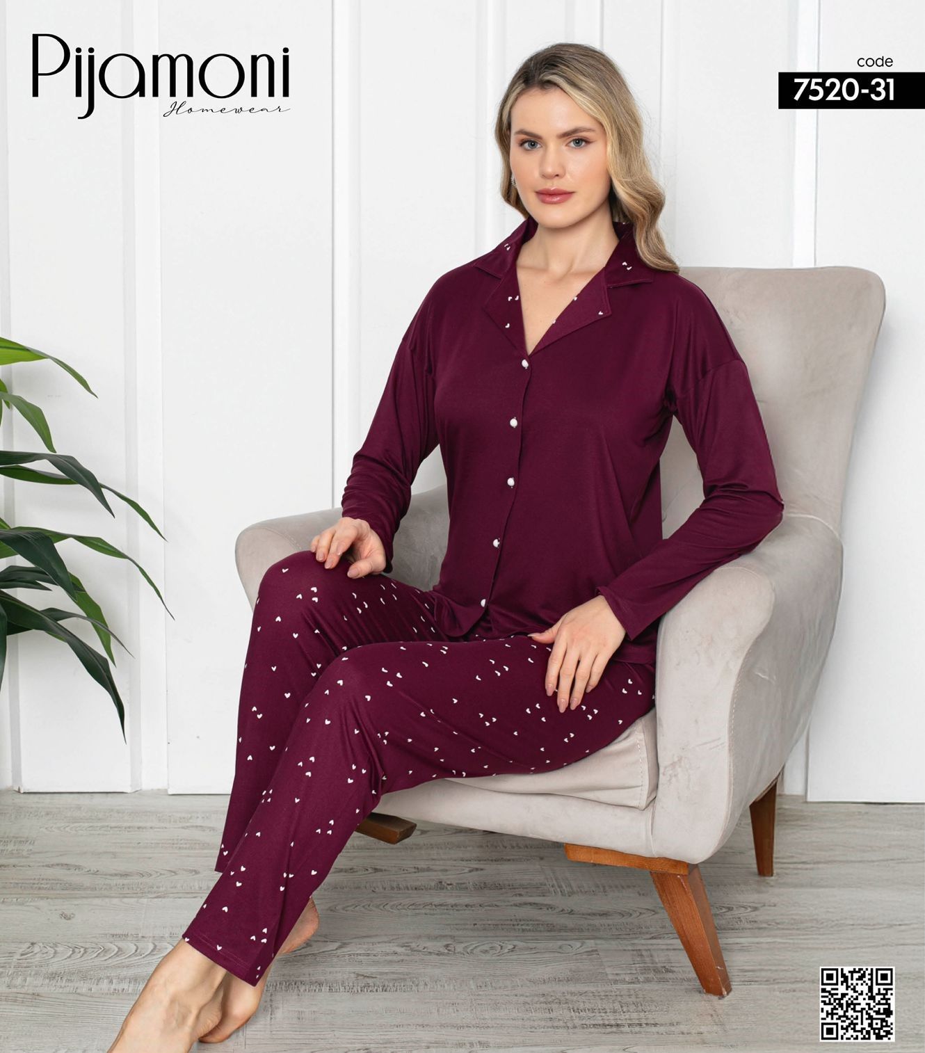 PİJAMONİ 7520-31 BAYAN MİLAN GÖMLEK PİJAMA TAKIM
