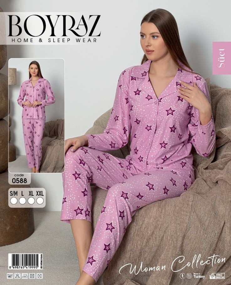 BOYRAZ 0588 BAYAN SÜET DÜĞMELİ PİJAMA TAKIMI