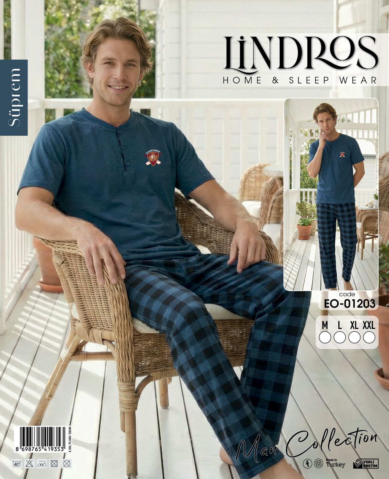 LİNDROS 01203 ERKEK SÜPREM KISA KOL PİJAMA TAKIMI
