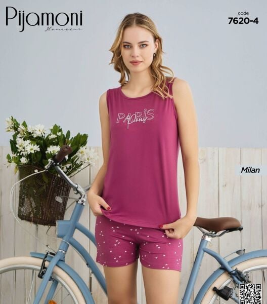 PİJAMONİ 7620-4 BAYAN MİLAN SIFIR KOL ŞORTLU TAKIM