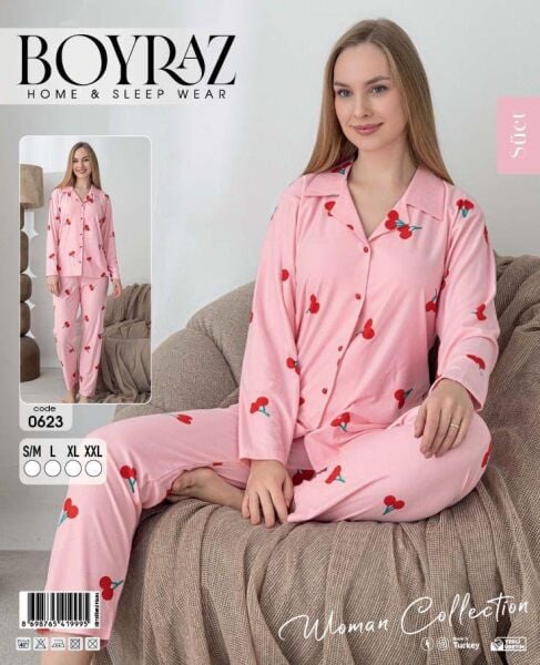 BOYRAZ 0623 BAYAN SÜET DÜĞMELİ PİJAMA TAKIMI