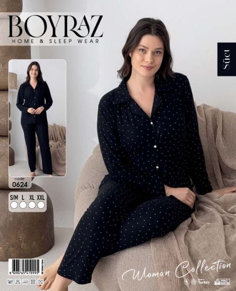 BOYRAZ 0624 BAYAN SÜET DÜĞMELİ PİJAMA TAKIMI