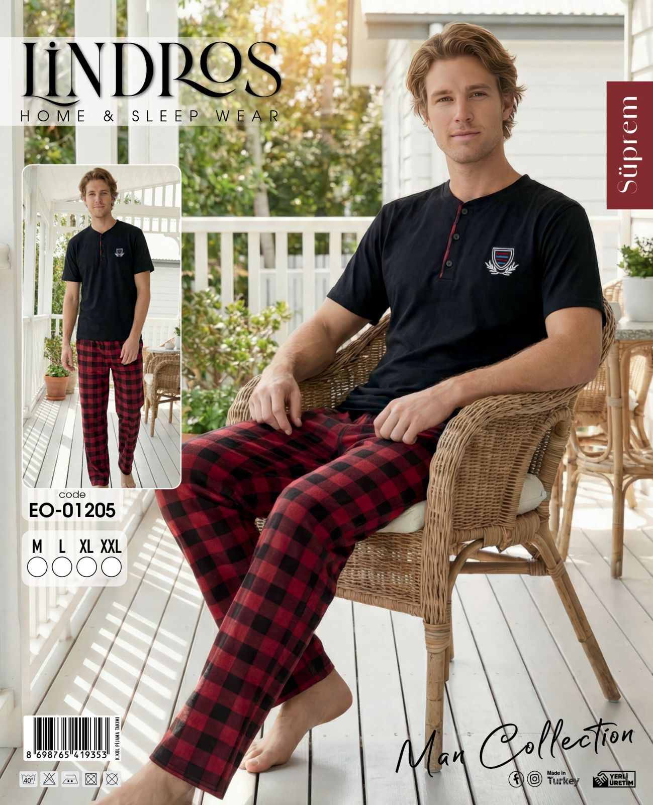 LİNDROS 01205 ERKEK SÜPREM KISA KOL PİJAMA TAKIMI