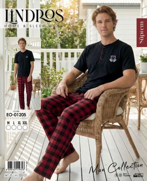 LİNDROS 01205 ERKEK SÜPREM KISA KOL PİJAMA TAKIMI