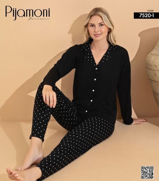 PİJAMONİ 7520-1 BAYAN MİLAN GÖMLEK PİJAMA TAKIM