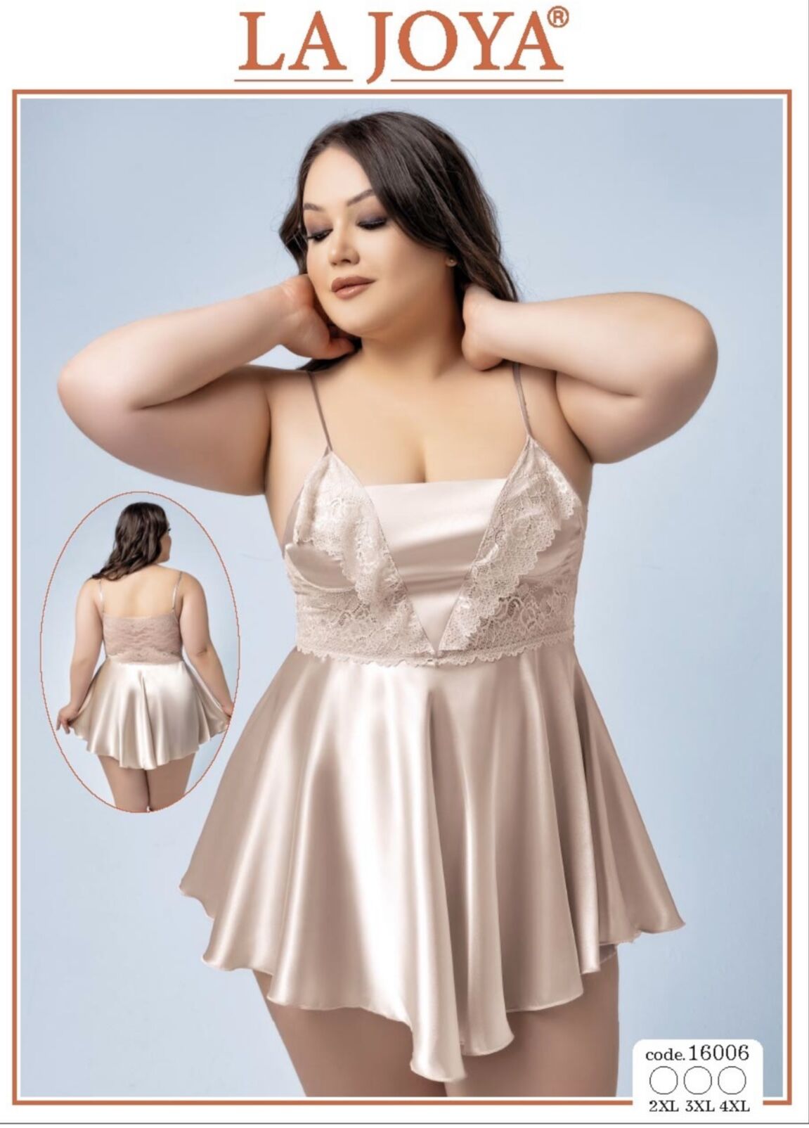 LAJOYA 16006 BAYAN KISA SATEN GECELİK 2XL-3XL-4XL