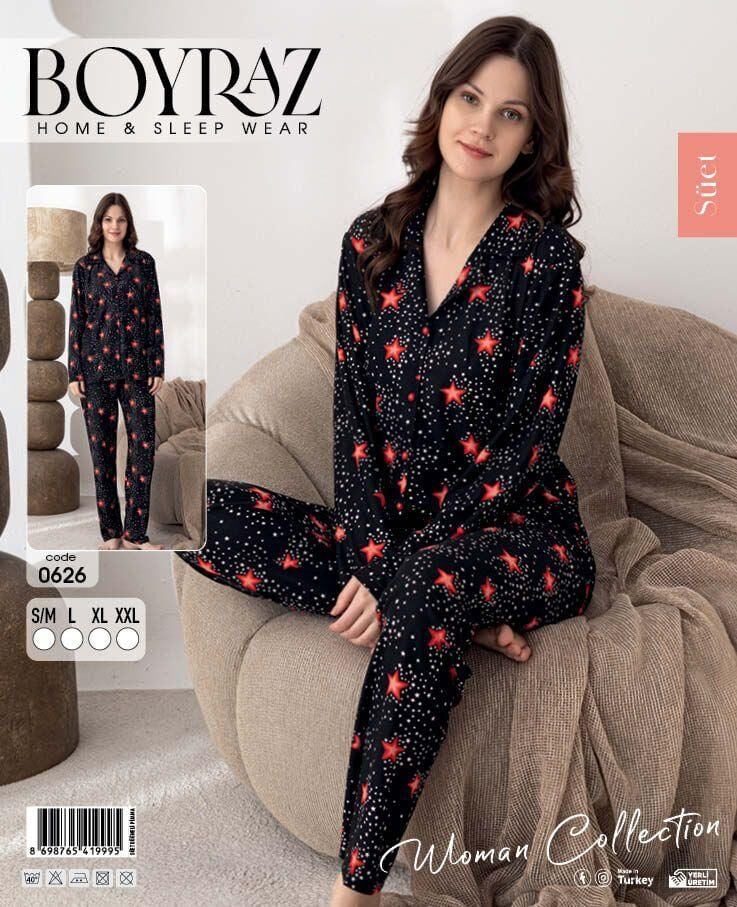 BOYRAZ 0626 BAYAN SÜET DÜĞMELİ PİJAMA TAKIMI