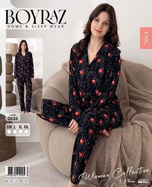 BOYRAZ 0626 BAYAN SÜET DÜĞMELİ PİJAMA TAKIMI