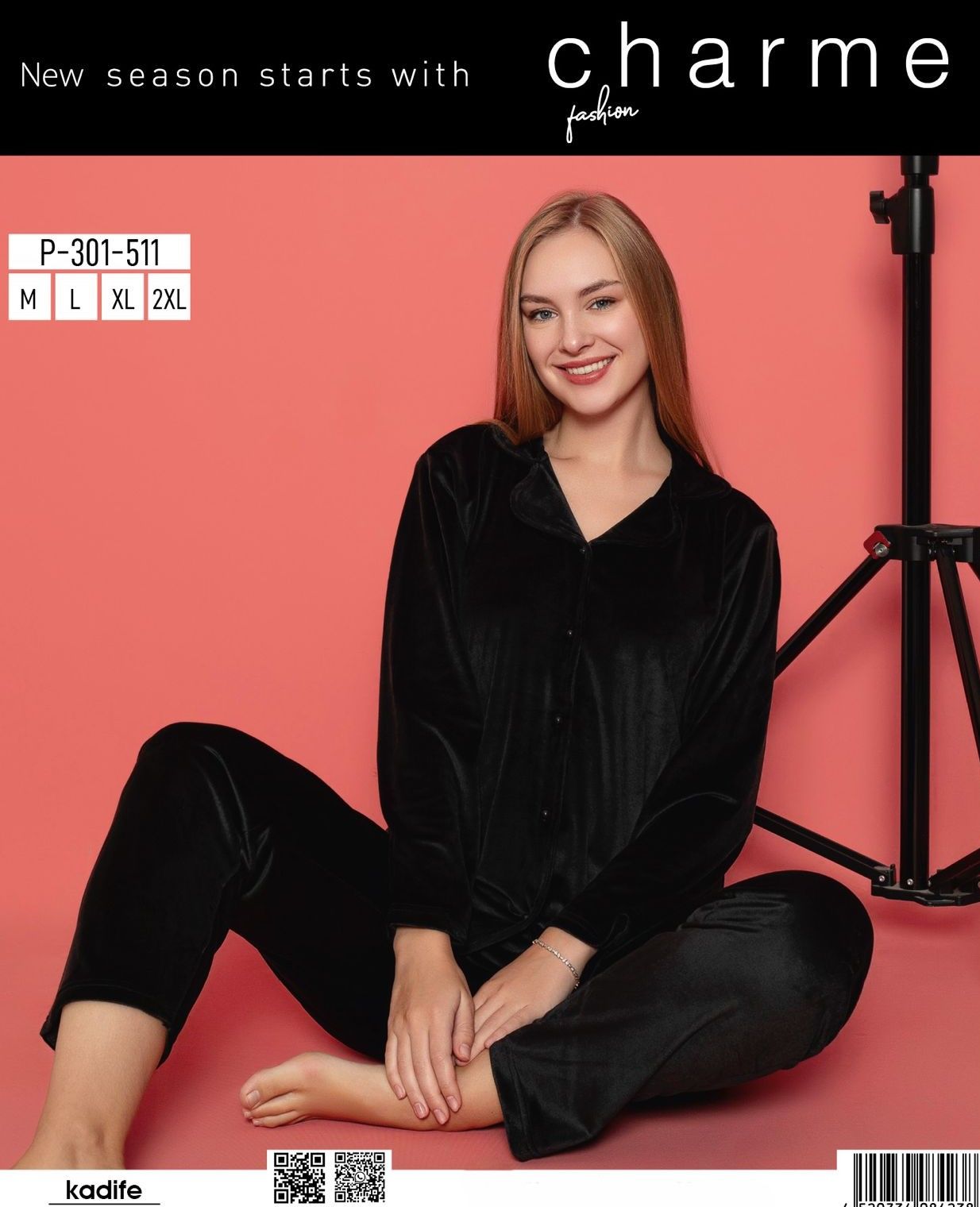 CHARME P301-511 BAYAN KADİFE GÖMLEK PİJAMA TAKIM