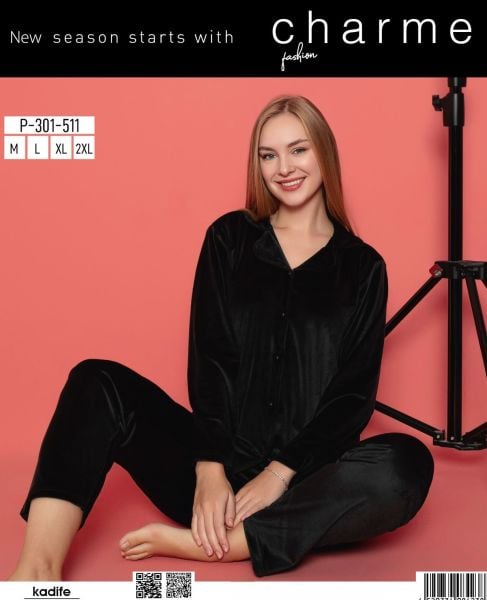 CHARME P301-511 BAYAN KADİFE GÖMLEK PİJAMA TAKIM