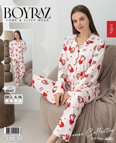 BOYRAZ 0643 BAYAN SÜET DÜĞMELİ PİJAMA TAKIMI