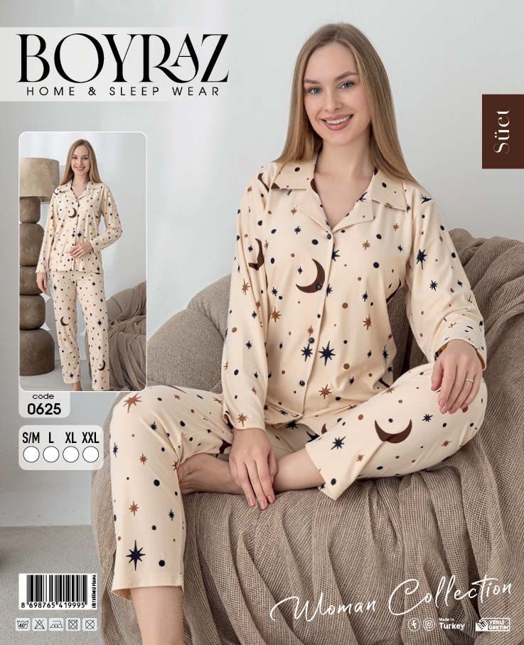 BOYRAZ 0625 BAYAN SÜET DÜĞMELİ PİJAMA TAKIMI