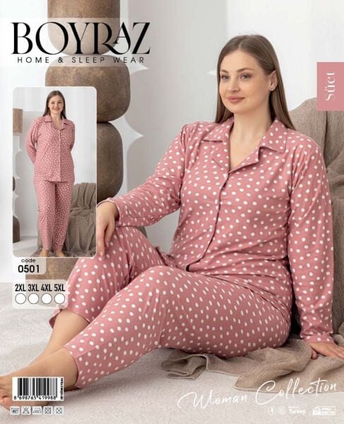BOYRAZ 0501 SÜET DÜĞMELİ BATTAL PİJAMA TAKIM
