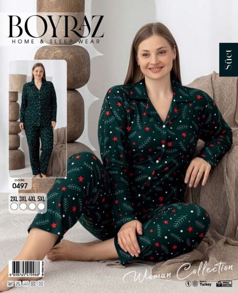 BOYRAZ 0497 SÜET DÜĞMELİ BATTAL PİJAMA TAKIM