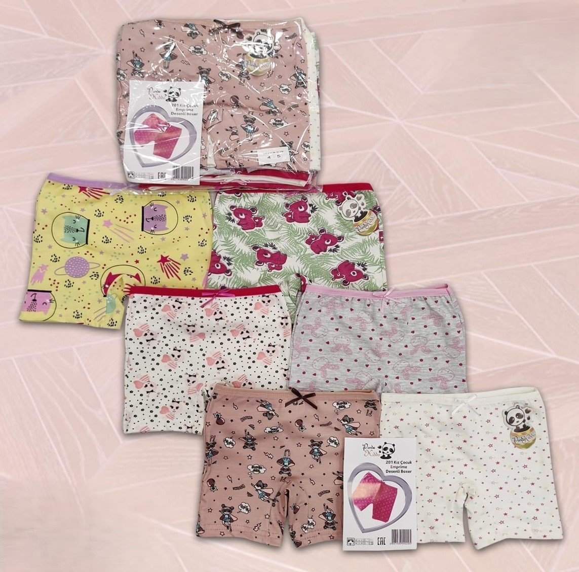 PANDA KİDDO 201 KIZ ÇOCUK DESENLİ BOXER