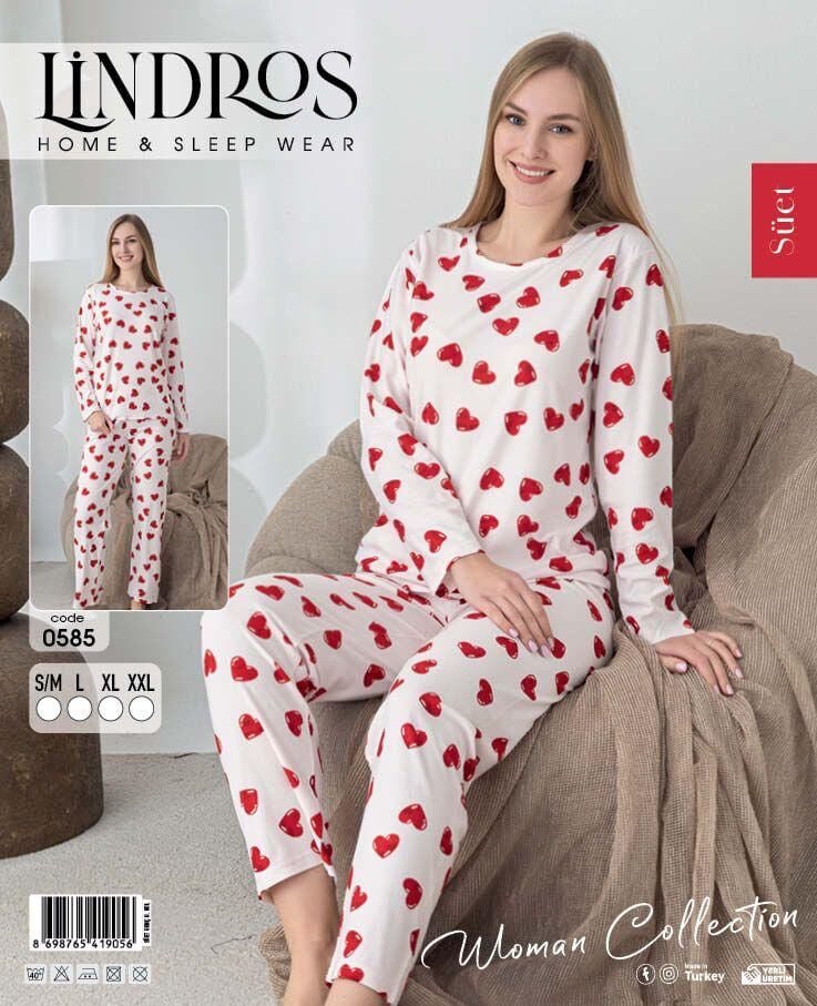 LİNDROS 0585 BAYAN SÜET SIFIRYAKA PİJAMA TAKIMI