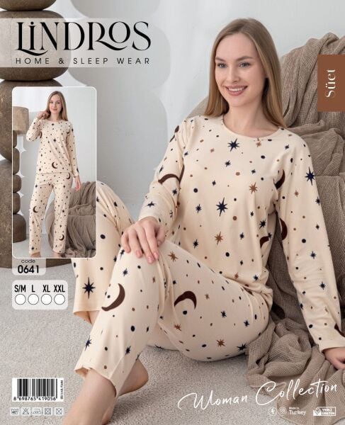 LİNDROS 0641 BAYAN SÜET SIFIRYAKA PİJAMA TAKIMI