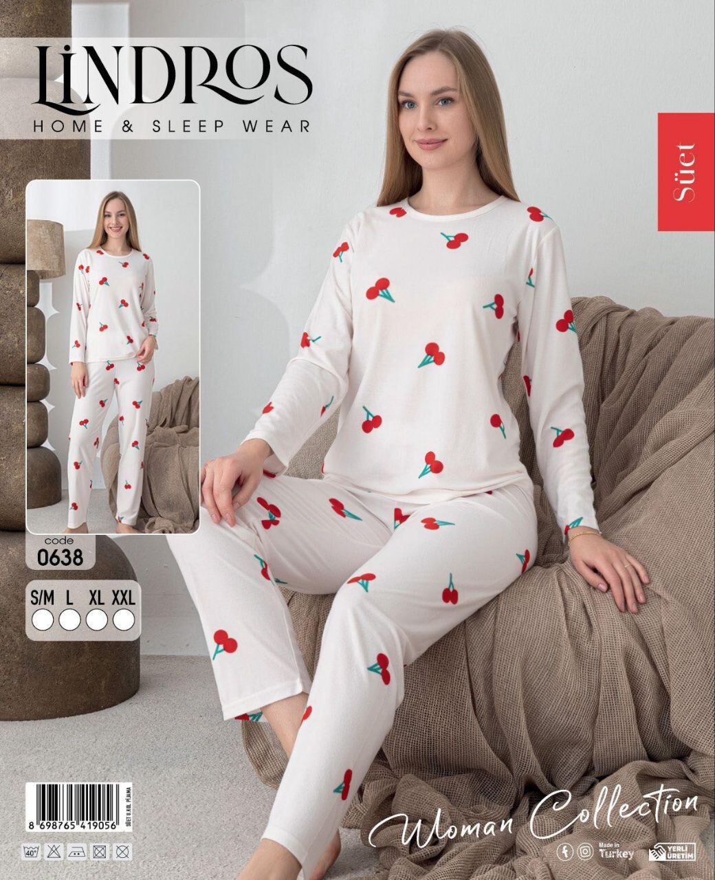 LİNDROS 0638 BAYAN SÜET SIFIRYAKA PİJAMA TAKIMI