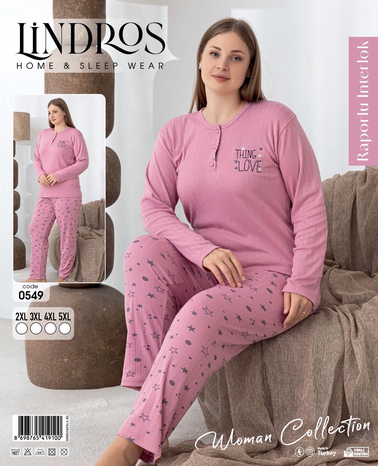 LİNDROS 0549 BAYAN RAP.İNTERLOK BATTAL PİJAMA TK