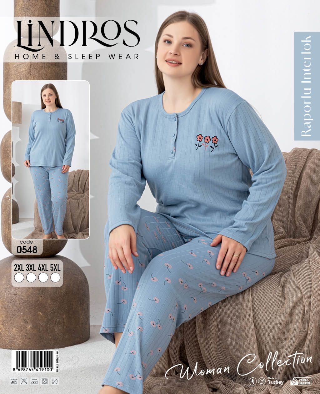 LİNDROS 0548 RAPORLU İNTERLOK BATTAL PİJAMA TK