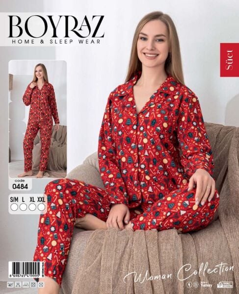BOYRAZ 0484 BAYAN SÜET DÜĞMELİ PİJAMA TAKIMI