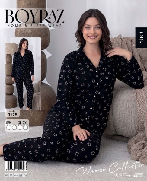BOYRAZ 0175 BAYAN SÜET DÜĞMELİ PİJAMA TAKIMI