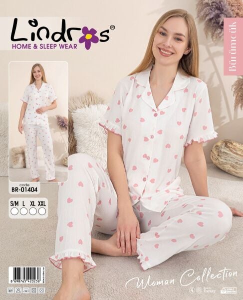 LİNDROS 01404 BÜRÜMCÜK DÜĞMELİ K.KOL PİJAMA TAKIM