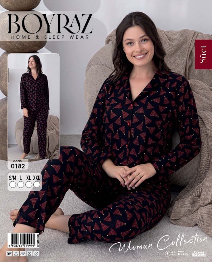 BOYRAZ 0182 BAYAN SÜET DÜĞMELİ PİJAMA TAKIMI