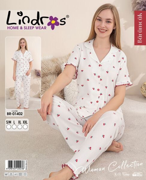 LİNDROS 01402 BÜRÜMCÜK DÜĞMELİ K.KOL PİJAMA TAKIM