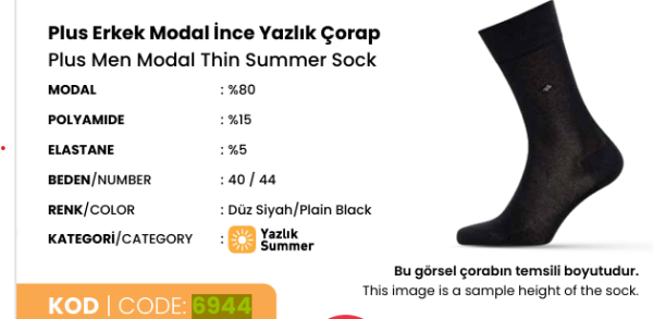 DÜNDAR 6944 ERKEK MODAL İNCE YAZLIK ÇORAP