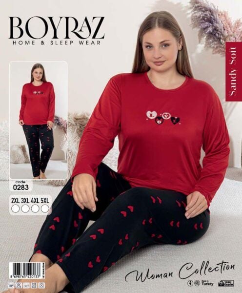 BOYRAZ 0283 BAYAN SENDY SOFT  BATTAL PİJAMA TAKIMI
