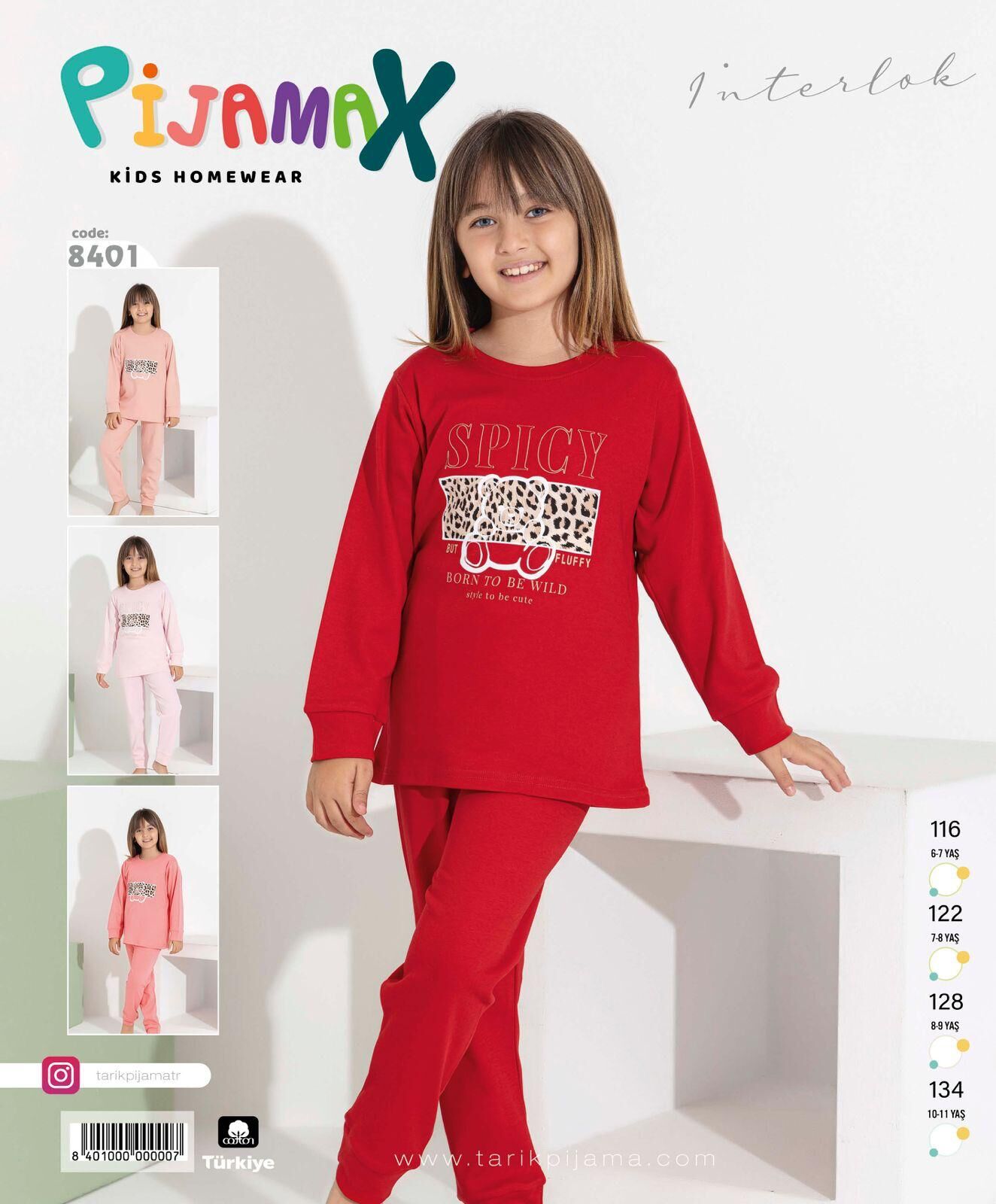 PİJAMAX 8401 KIZ GARSON 6-11 YŞ İNTERLOK PİJAMA TK