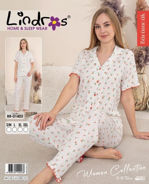 LİNDROS 01403 BÜRÜMCÜK DÜĞMELİ K.KOL PİJAMA TAKIM