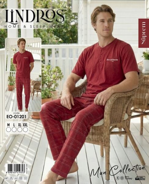 LİNDROS 01201 ERKEK SÜPREM KISA KOL PİJAMA TAKIMI