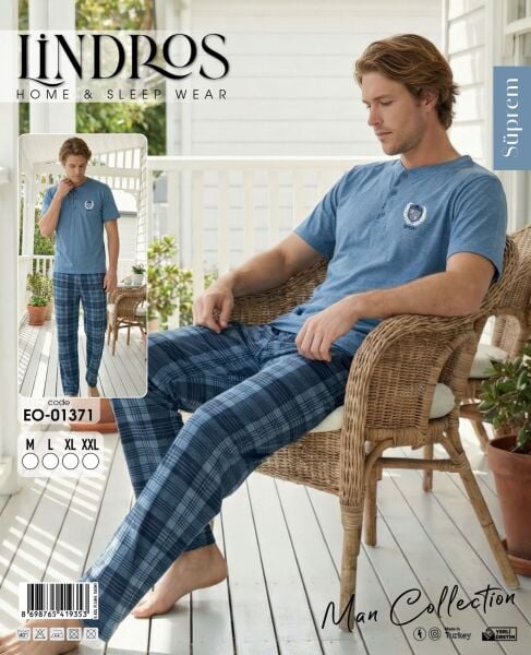 LİNDROS 01371 ERKEK SÜPREM KISA KOL PİJAMA TAKIMI
