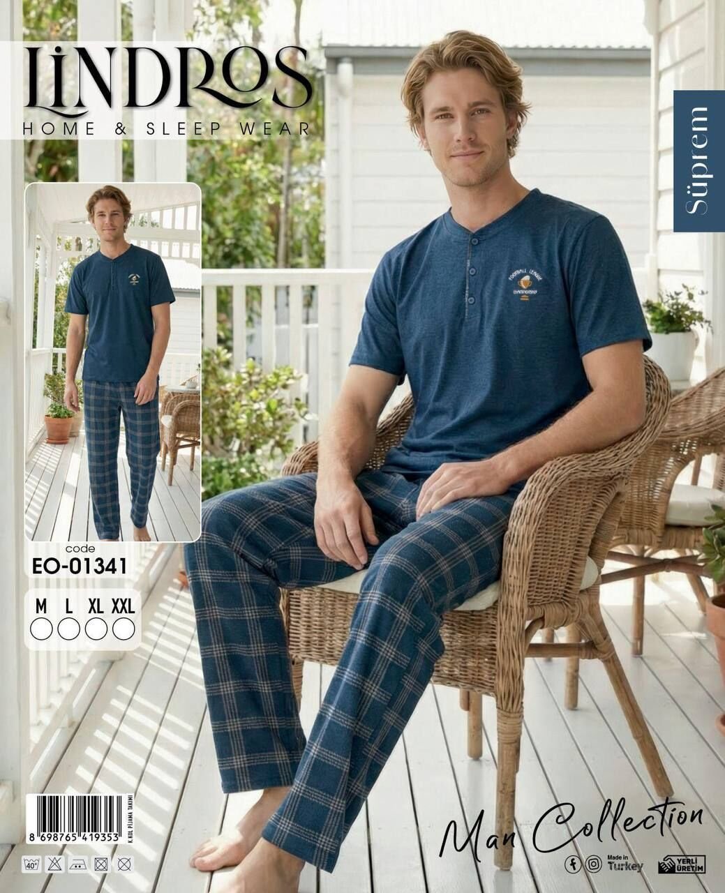 LİNDROS 01341 ERKEK SÜPREM KISA KOL PİJAMA TAKIMI