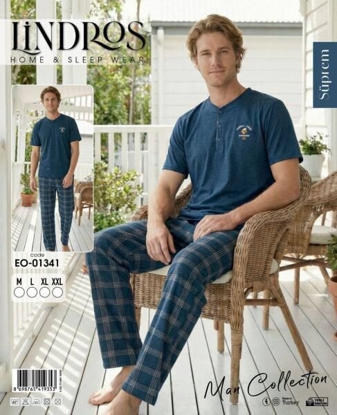 LİNDROS 01341 ERKEK SÜPREM KISA KOL PİJAMA TAKIMI