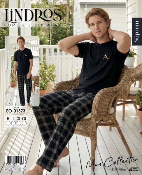 LİNDROS 01373 ERKEK SÜPREM KISA KOL PİJAMA TAKIMI