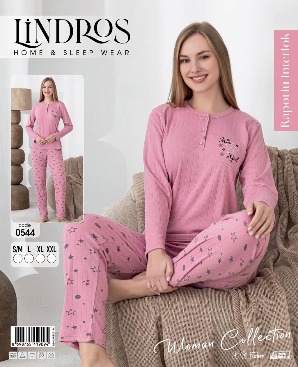 LİNDROS 0544 RAPORLU İNTERLOK PİJAMA TAKIM