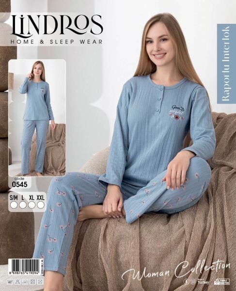 LİNDROS 0545 BAYAN RAPORLU İNTERLOK PİJAMA TAKIM