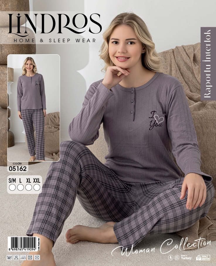 LİNDROS 5162 BAYAN RAPORLU İNTERLOK PİJAMA TAKIM